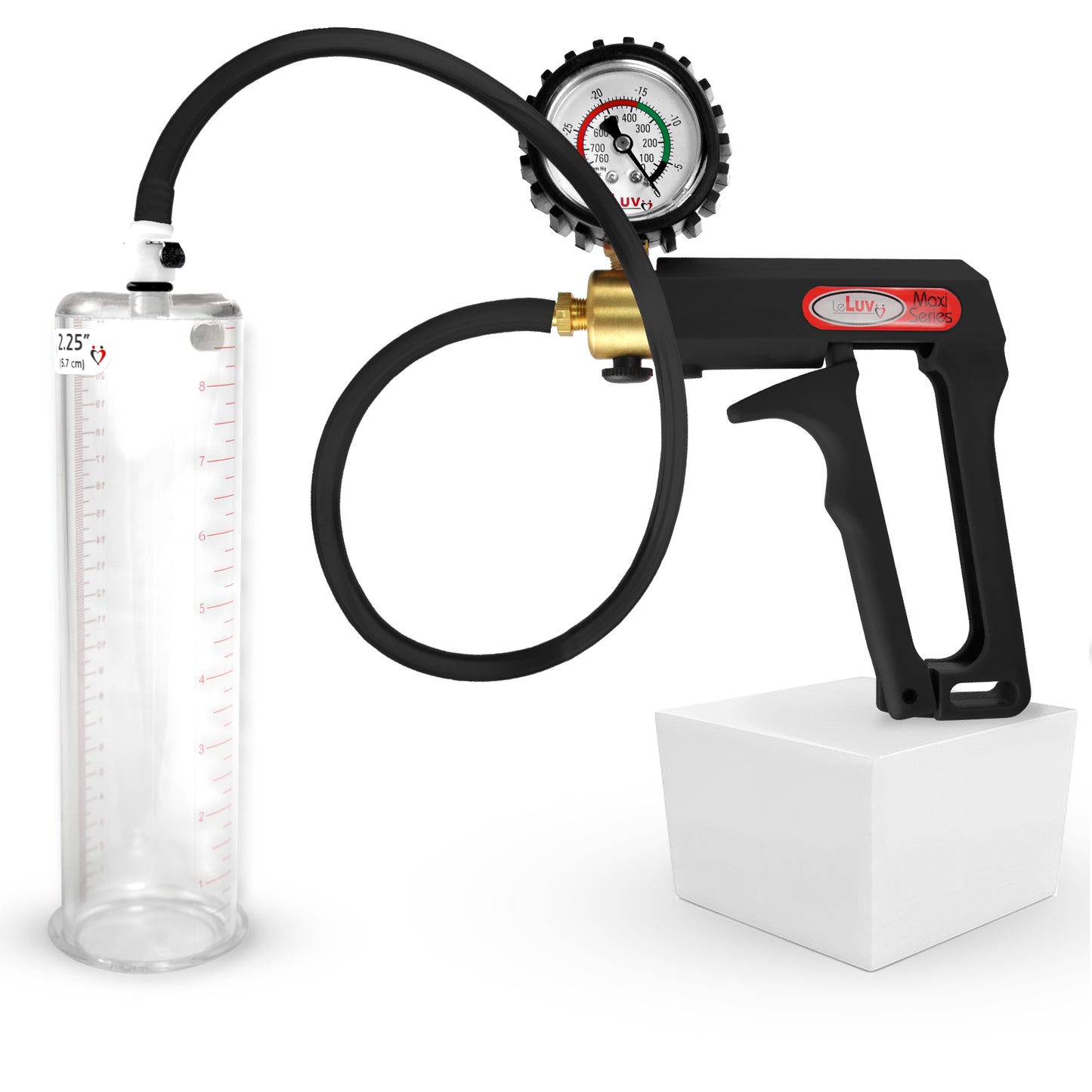 LeLuv Maxi Penis Pump | Black/Grey Handle, Silicone Hose, No Gauge | Round Flange Cylinder