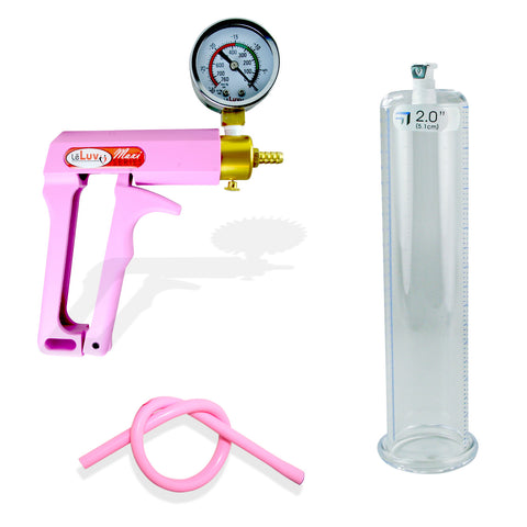 Penis Pump MAXI Pink Handle + Gauge | with Premium Hose | 1.35"-5.0" Diameter