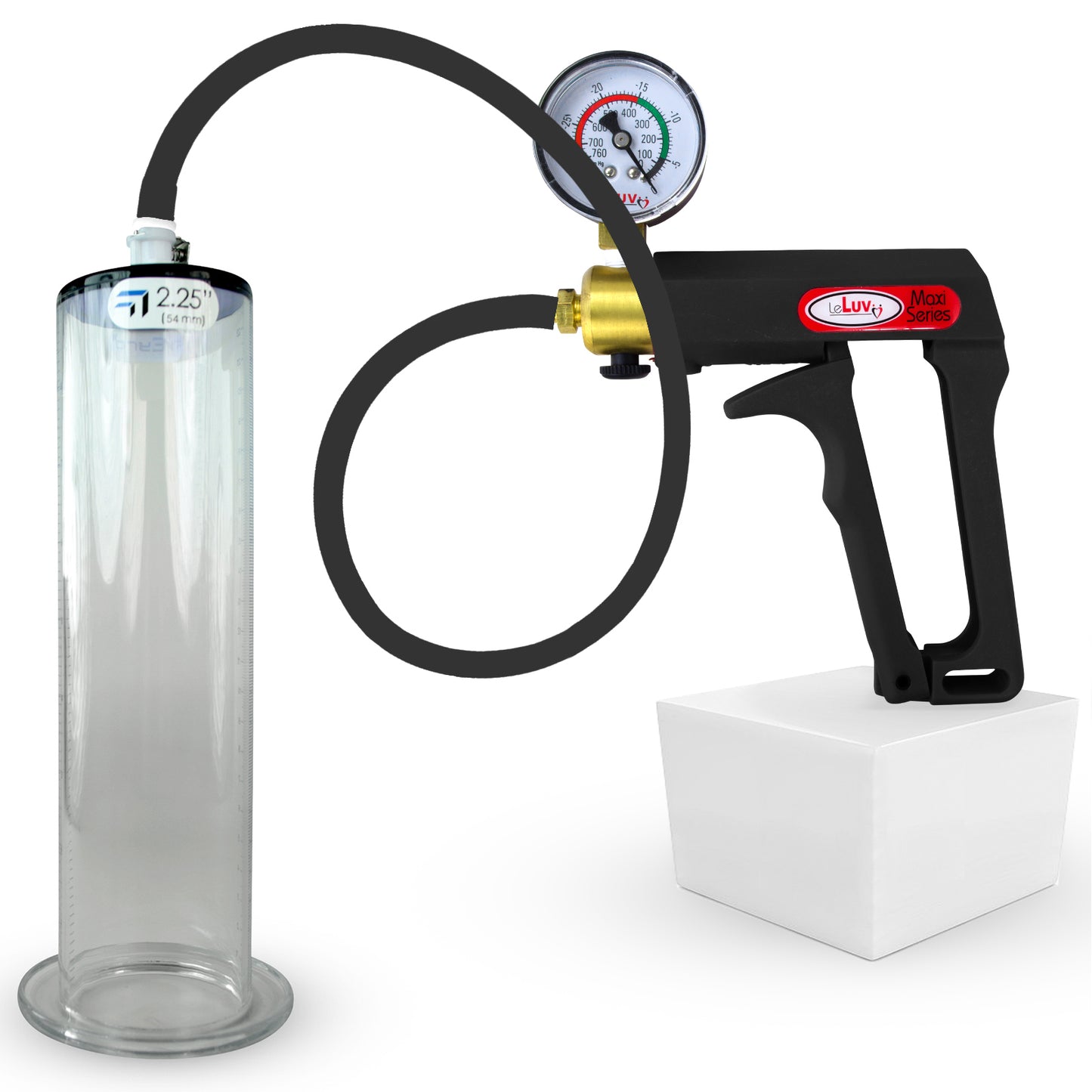 LeLuv Maxi Penis Pump | Black Handle, Silicone Hose, All Gauge Options | WIDE FLANGE Cylinder