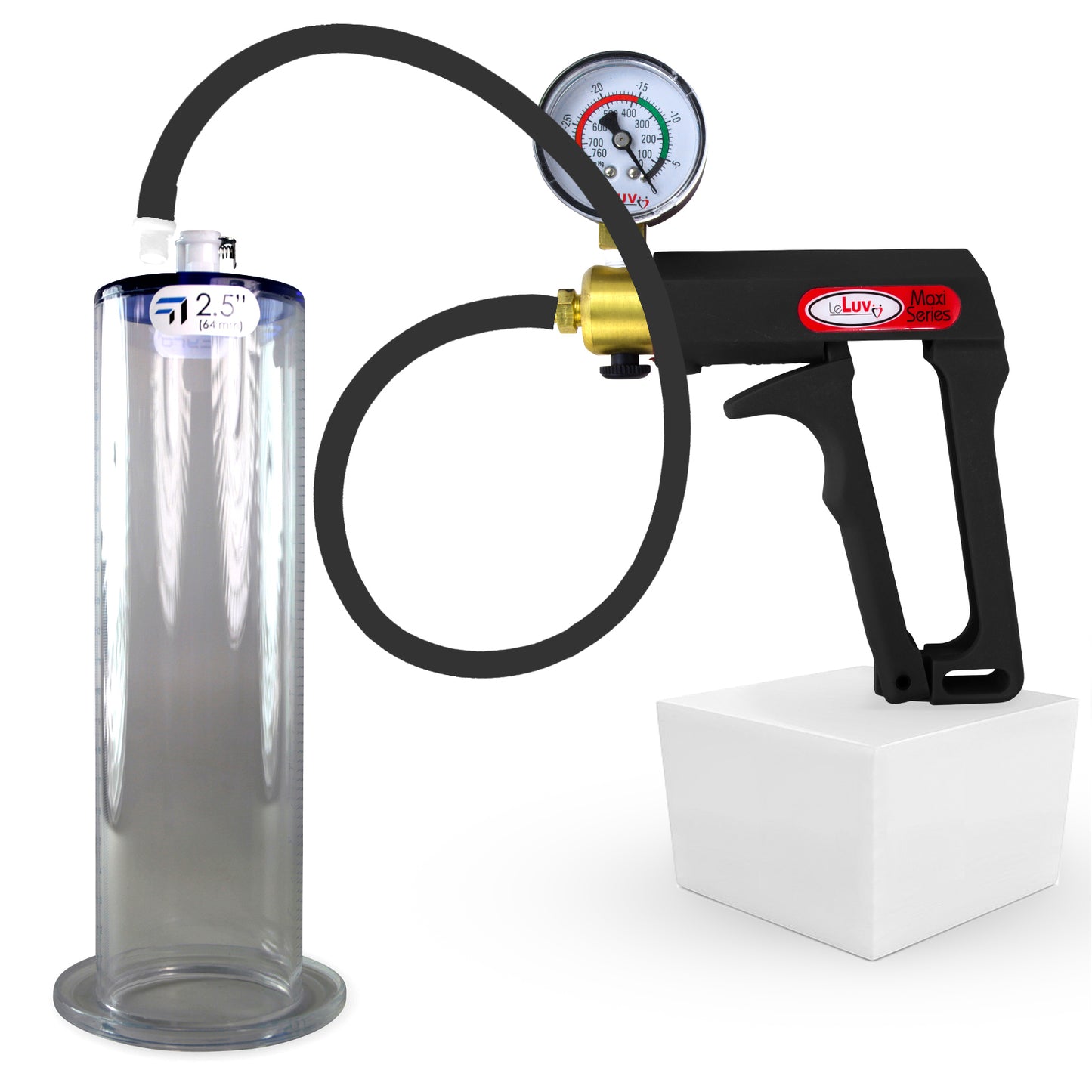 LeLuv Maxi Penis Pump | Black Handle, Silicone Hose, All Gauge Options | WIDE FLANGE Cylinder