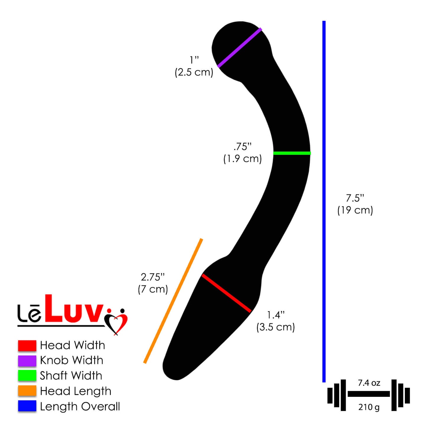 LeLuv Glass Bent Handle Wand G-Spot or Prostate Massager