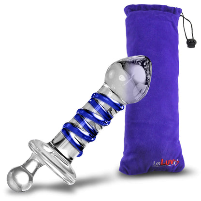 LeLuv Butt Plug Glass Spiral Juicer Bundle with Premium Padded Pouch