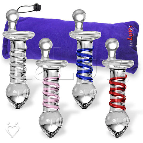 LeLuv Butt Plug Glass Spiral Juicer Bundle with Premium Padded Pouch