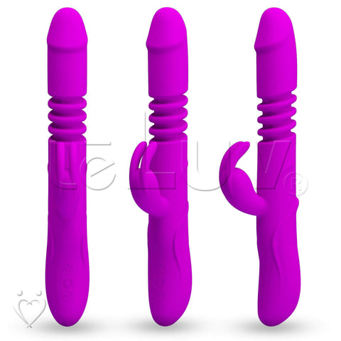 Rechargable Rabbit Vibrator Thrusting and Rotating Smooth Purple Silicone