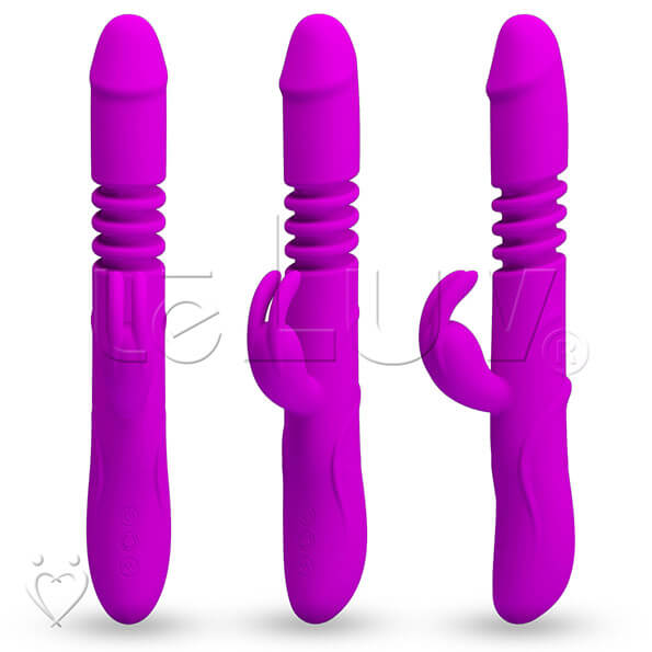 Rechargable Rabbit Vibrator Thrusting and Rotating Smooth Purple Silicone