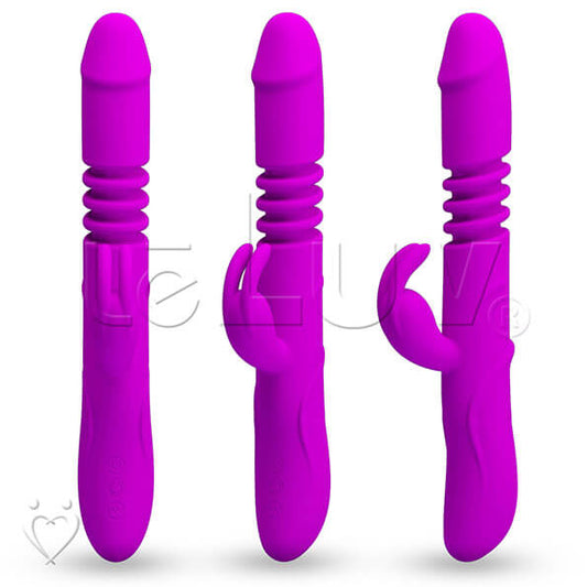 Rechargable Rabbit Vibrator Thrusting and Rotating Smooth Purple Silicone