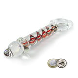 Glass 8 Inch Beaded Tip Wand Ring Handled Swirled Dildo