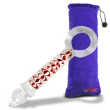 Glass 8 Inch Beaded Tip Wand Ring Handled Swirled Dildo