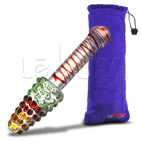 LeLuv Glass Rainbow Cone Large Nubby Festive Anal Toy