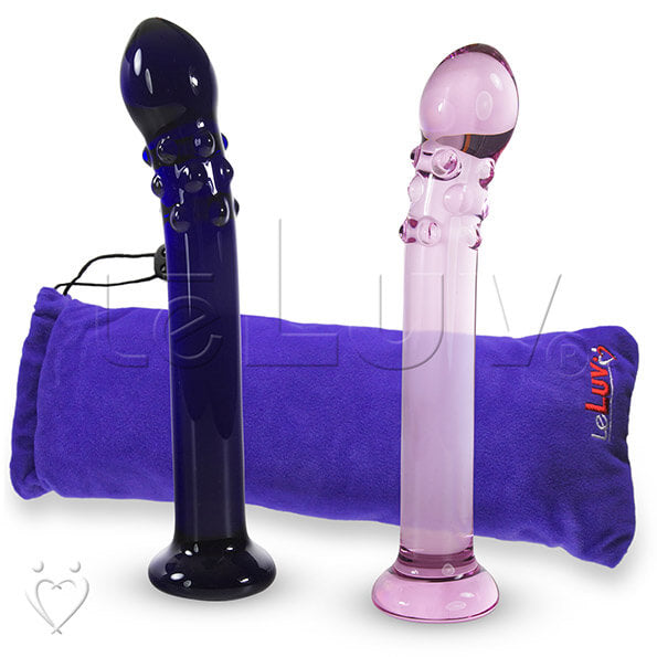 LeLuv Glass 7.5 Inch Curved Tip Nubby G-Spot Pearl Wand Dildo