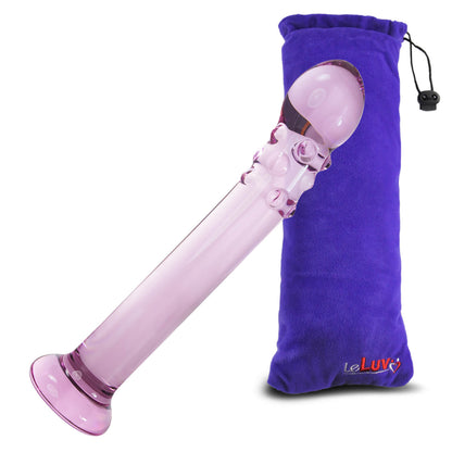 LeLuv Glass 7.5 Inch Curved Tip Nubby G-Spot Pearl Wand Dildo
