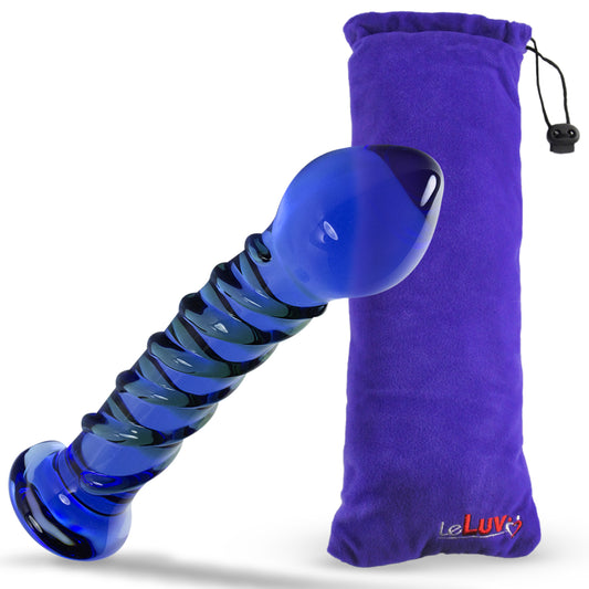 Glass 6 Inch Blue Twisted Texture Pointed Head Curved Dildo