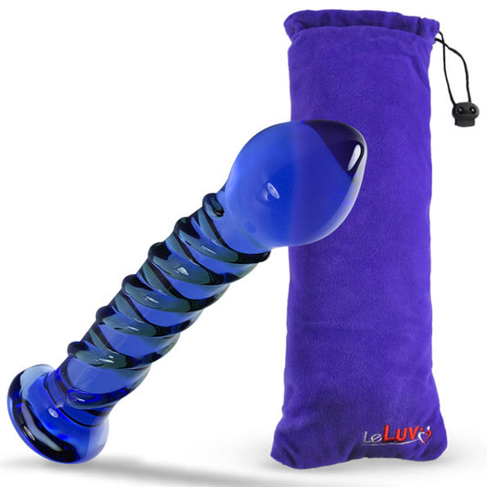 Glass 6 Inch Blue Twisted Texture Pointed Head Curved Dildo