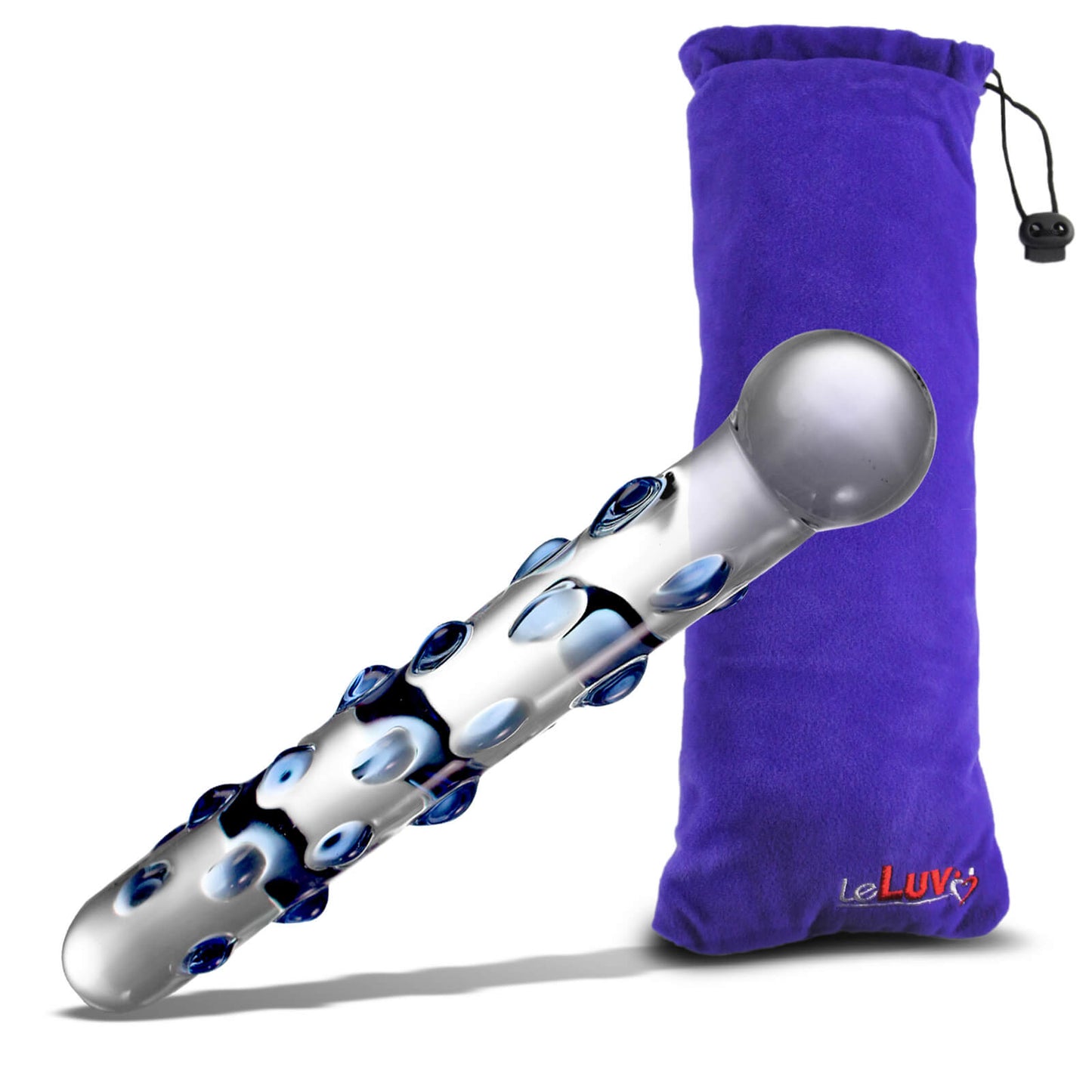LeLuv Glass 8 Inch Pearly Shaft Beaded Tip Classic Dildo