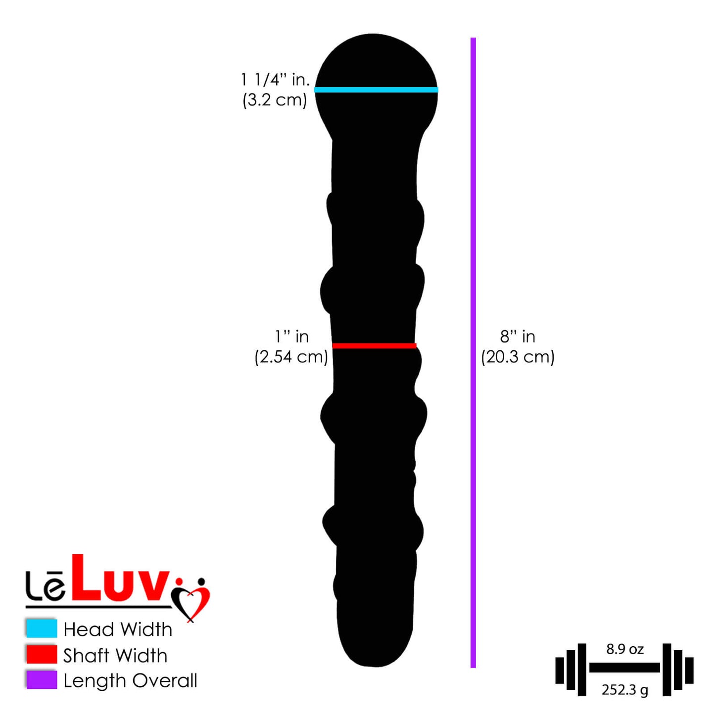 LeLuv Glass 8 Inch Pearly Shaft Beaded Tip Classic Dildo