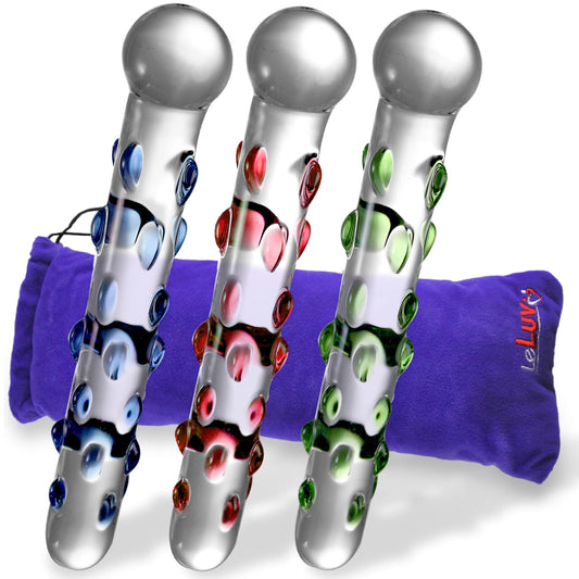 LeLuv Glass 8 Inch Pearly Shaft Beaded Tip Classic Dildo