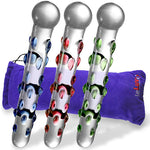 LeLuv Glass 8 Inch Pearly Shaft Beaded Tip Classic Dildo