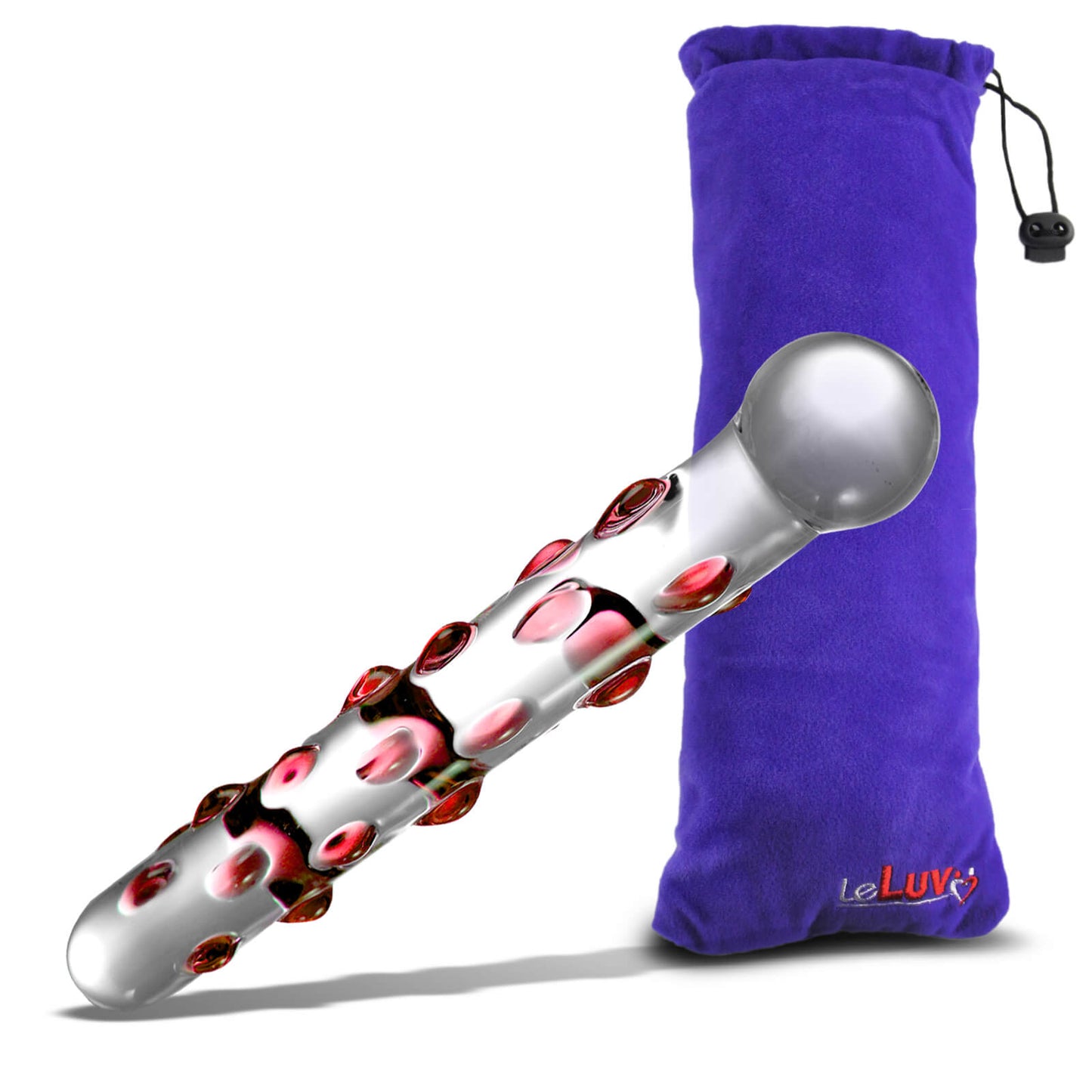 LeLuv Glass 8 Inch Pearly Shaft Beaded Tip Classic Dildo