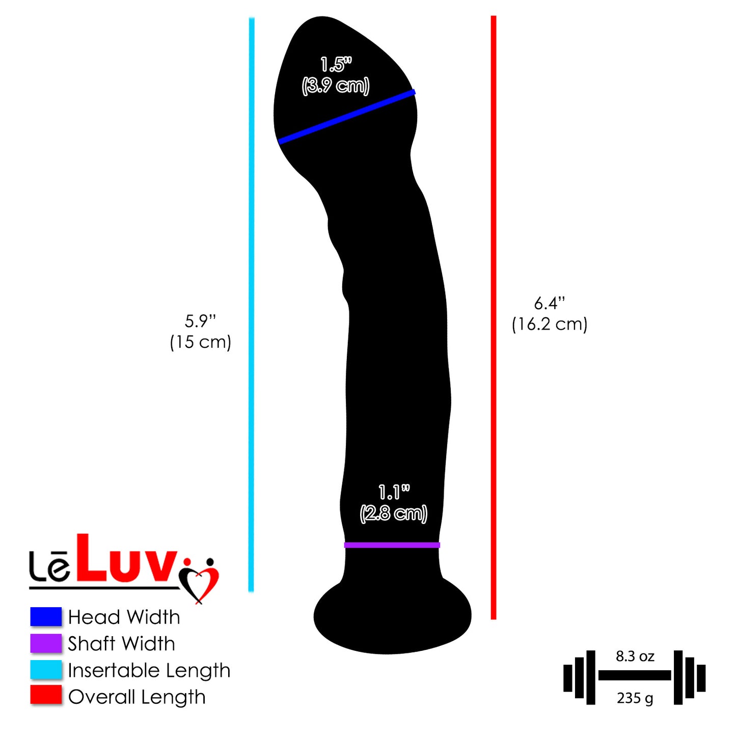 LeLuv Pointed Bulb Head Blue Lines and Dots Bent Shaft Flat Base Dildo
