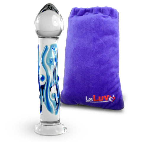 LeLuv Pointed Bulb Head Blue Lines and Dots Bent Shaft Flat Base Dildo