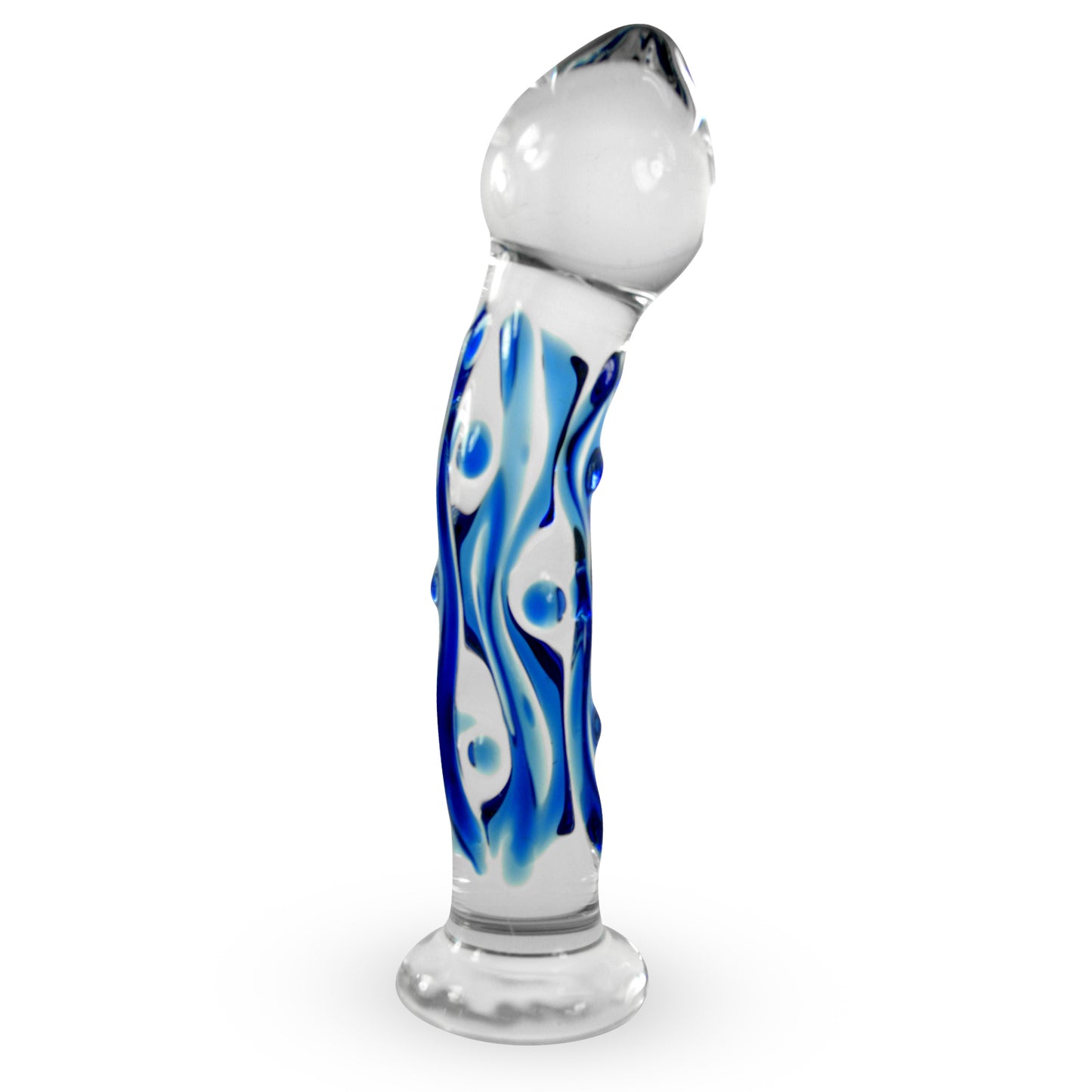 LeLuv Pointed Bulb Head Blue Lines and Dots Bent Shaft Flat Base Dildo