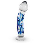 LeLuv Pointed Bulb Head Blue Lines and Dots Bent Shaft Flat Base Dildo
