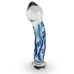 LeLuv Pointed Bulb Head Blue Lines and Dots Bent Shaft Flat Base Dildo