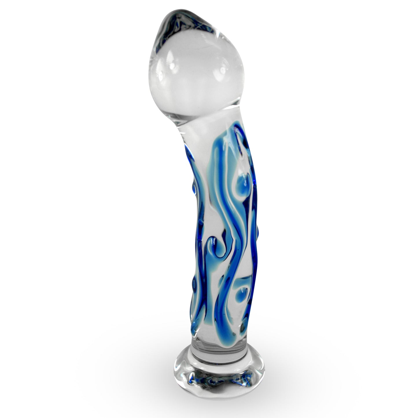 LeLuv Pointed Bulb Head Blue Lines and Dots Bent Shaft Flat Base Dildo