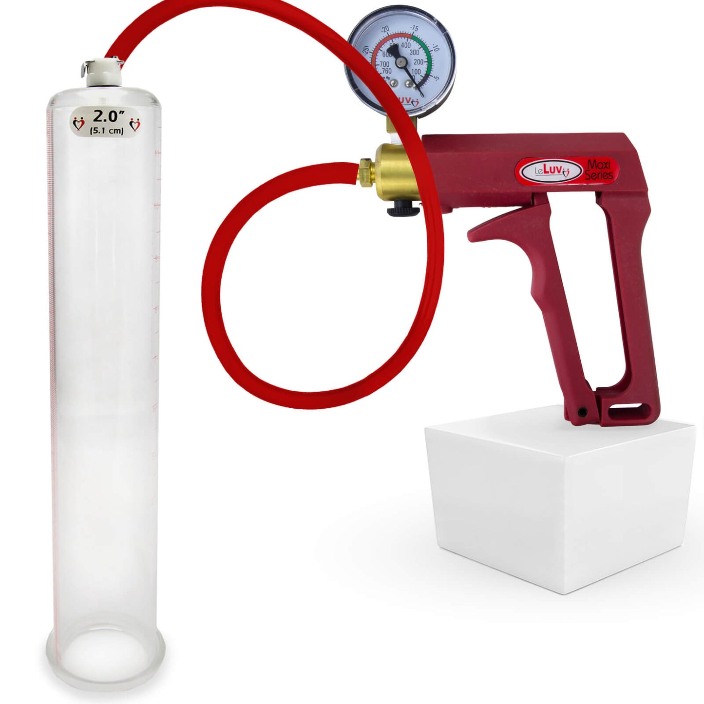LeLuv Maxi Penis Pump | Red/Pink Handle, Silicone Hose, No Gauge | Round Flange Cylinder