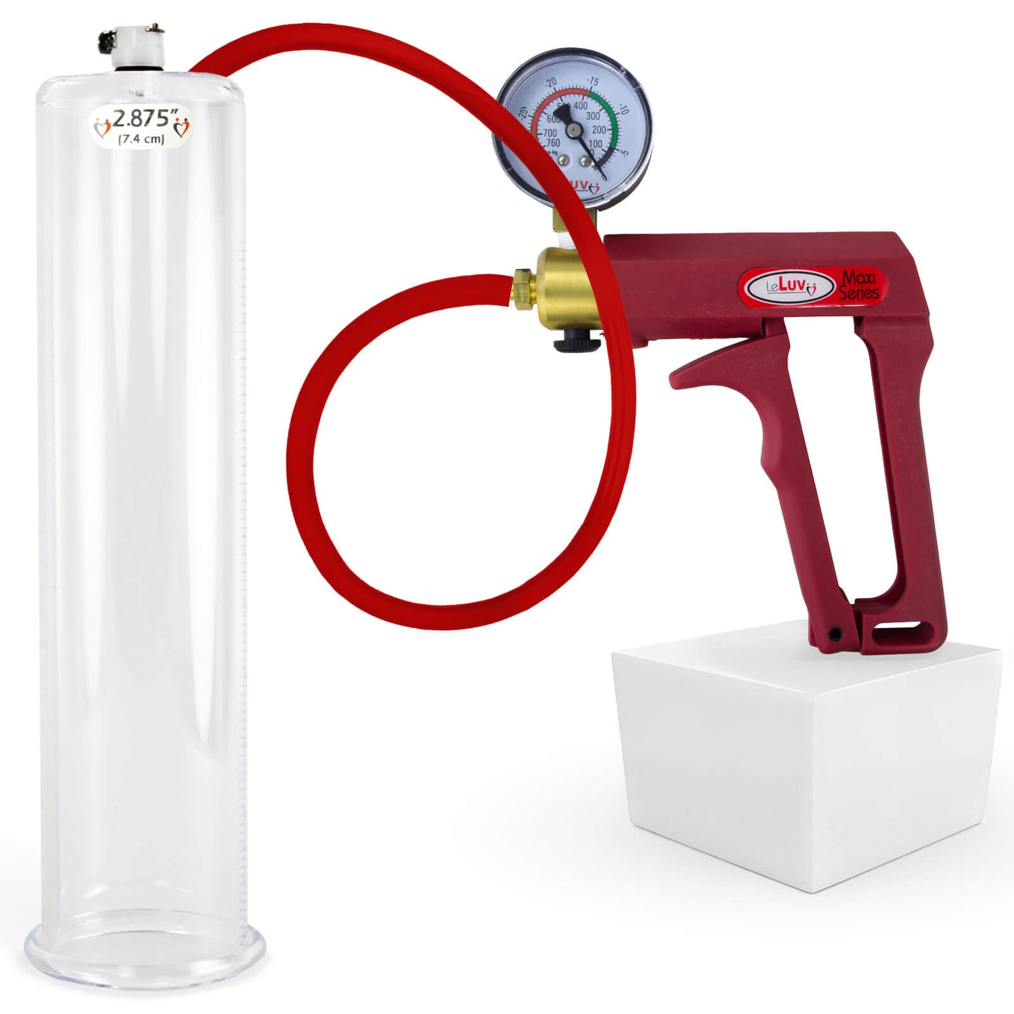 LeLuv Maxi Penis Pump | Red/Pink Handle, Silicone Hose, No Gauge | Round Flange Cylinder