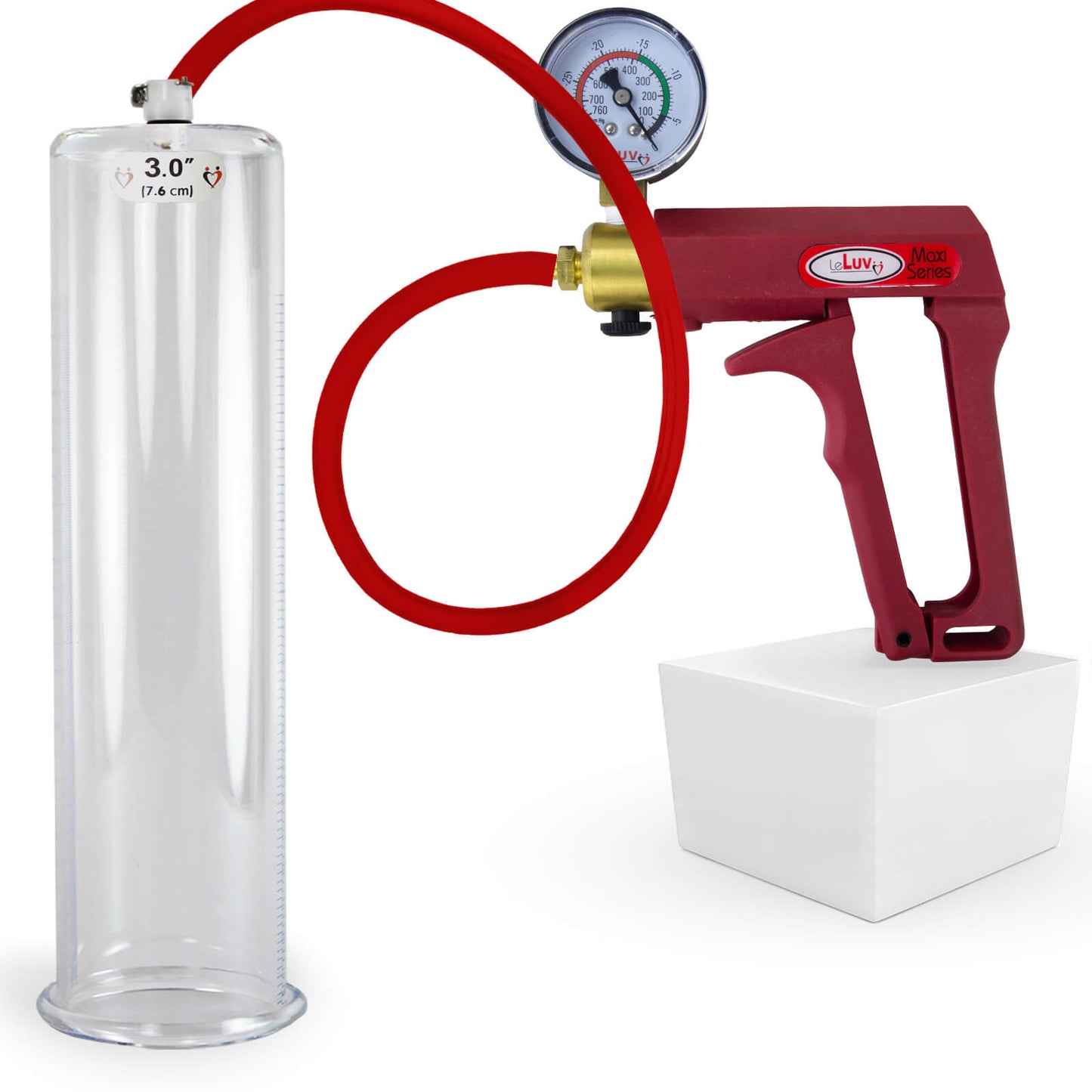 LeLuv Maxi Penis Pump | Red/Pink Handle, Silicone Hose, No Gauge | Round Flange Cylinder