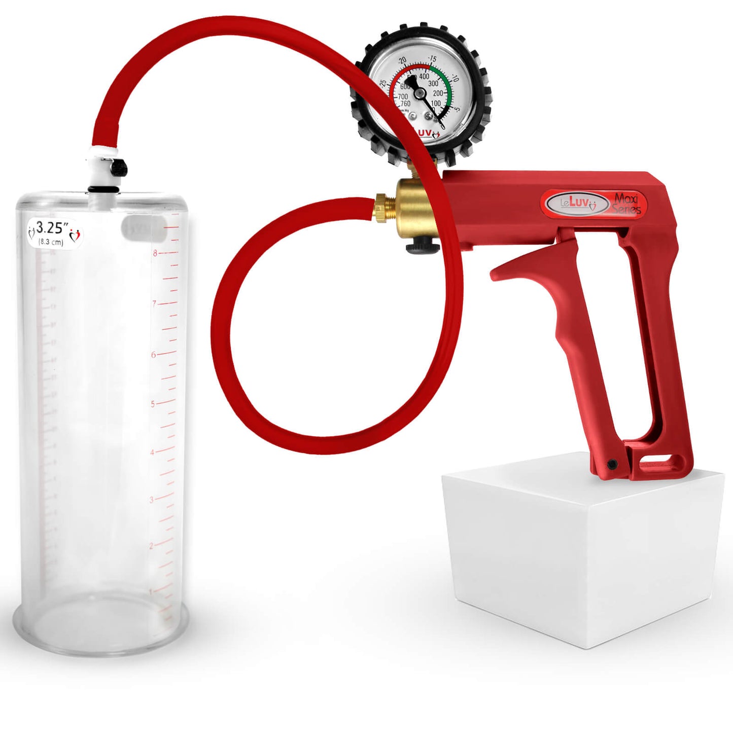 LeLuv Maxi Penis Pump | Red/Pink Handle, Silicone Hose, No Gauge | Round Flange Cylinder
