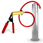 LeLuv® Brass Ultima Penis Pump - Red Rubber Grip, Silicone Hose with Wide Flange Cylinder - Choose Length & Diameter