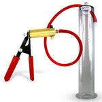 LeLuv® Brass Ultima Penis Pump - Red Rubber Grip, Silicone Hose with Wide Flange Cylinder - Choose Length & Diameter