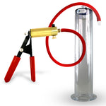 LeLuv® Brass Ultima Penis Pump - Red Rubber Grip, Silicone Hose with Wide Flange Cylinder - Choose Length & Diameter