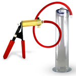 LeLuv® Brass Ultima Penis Pump - Red Rubber Grip, Silicone Hose with Wide Flange Cylinder - Choose Length & Diameter