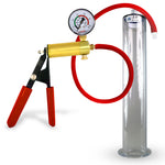 LeLuv® Brass Ultima Penis Pump - Red Rubber Grip, Silicone Hose with Wide Flange Cylinder - Choose Length & Diameter