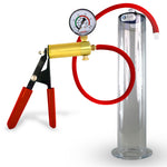 LeLuv® Brass Ultima Penis Pump - Red Rubber Grip, Silicone Hose with Wide Flange Cylinder - Choose Length & Diameter