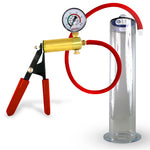 LeLuv® Brass Ultima Penis Pump - Red Rubber Grip, Silicone Hose with Wide Flange Cylinder - Choose Length & Diameter