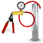 LeLuv® Brass Ultima Penis Pump - Red Rubber Grip, Silicone Hose with Wide Flange Cylinder - Choose Length & Diameter