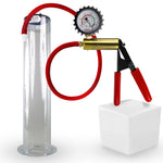 LeLuv® Brass Ultima Penis Pump - Red Rubber Grip, Silicone Hose with Wide Flange Cylinder - Choose Length & Diameter