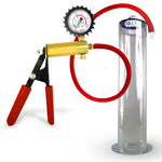 LeLuv® Brass Ultima Penis Pump - Red Rubber Grip, Silicone Hose with Wide Flange Cylinder - Choose Length & Diameter