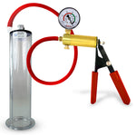 LeLuv® Brass Ultima Penis Pump - Red Rubber Grip, Silicone Hose with Wide Flange Cylinder - Choose Length & Diameter