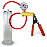 LeLuv® Brass Ultima Penis Pump - Red Rubber Grip, Silicone Hose with Wide Flange Cylinder - Choose Length & Diameter