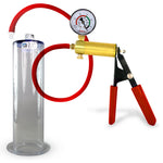 LeLuv® Brass Ultima Penis Pump - Red Rubber Grip, Silicone Hose with Wide Flange Cylinder - Choose Length & Diameter