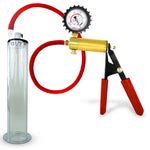 LeLuv® Brass Ultima Penis Pump - Red Rubber Grip, Silicone Hose with Wide Flange Cylinder - Choose Length & Diameter