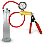 LeLuv® Brass Ultima Penis Pump - Red Rubber Grip, Silicone Hose with Wide Flange Cylinder - Choose Length & Diameter