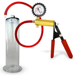 LeLuv® Brass Ultima Penis Pump - Red Rubber Grip, Silicone Hose with Wide Flange Cylinder - Choose Length & Diameter