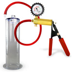 LeLuv® Brass Ultima Penis Pump - Red Rubber Grip, Silicone Hose with Wide Flange Cylinder - Choose Length & Diameter