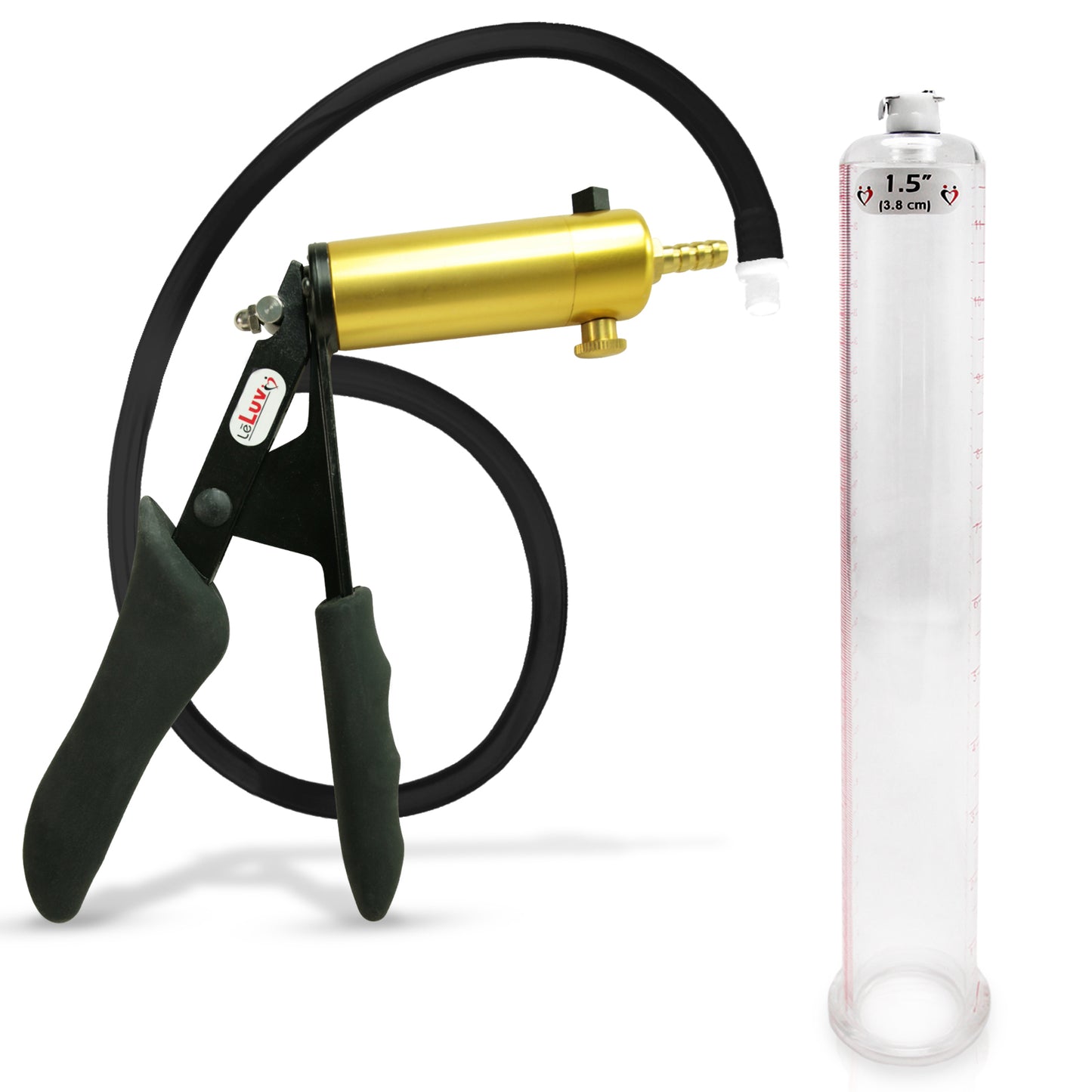 LeLuv® Ultima Premium Penis Pump - Black Silicone Grip and Hose - Round Flange Cylinders